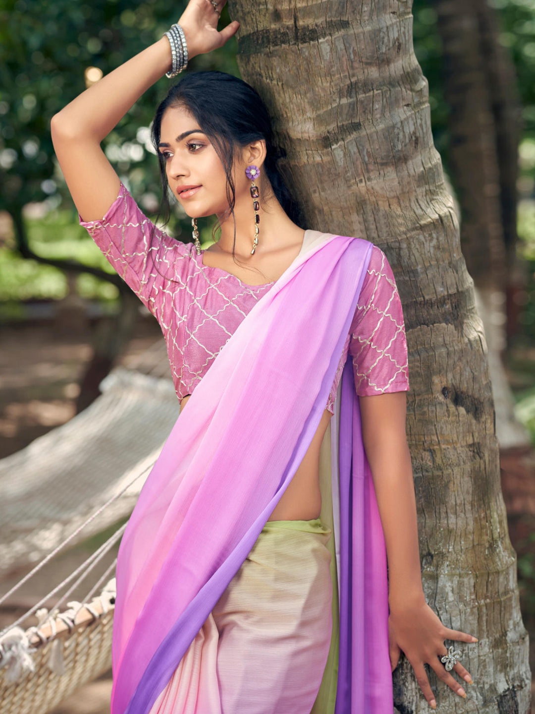 Multicolor Soft Satin Traditional Daily wear Saree In Purple-81105