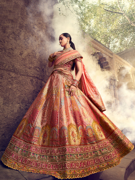 Banarasi Silk Bridal Lehenga with Sequence work in Multicolor-81704