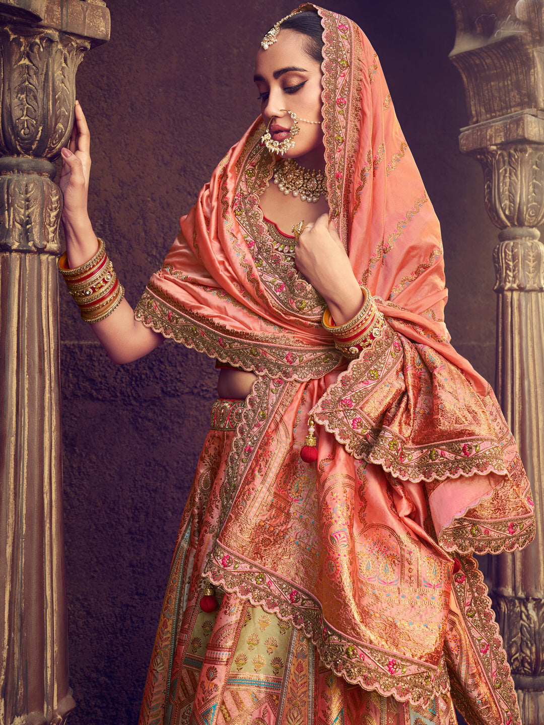 Banarasi Silk Bridal Lehenga with Sequence work in Multicolor-81704