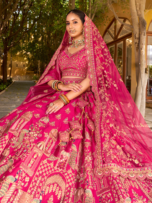 Silk Traditional Wedding Reception Bridal Lehenga In Pink color-41094