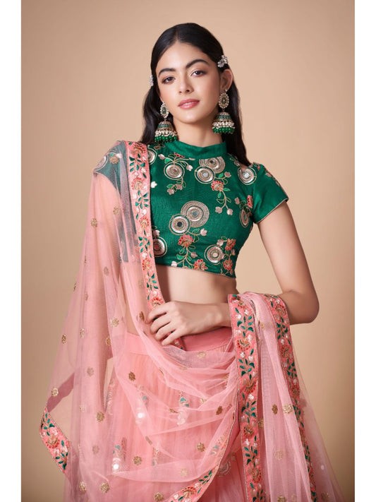 Sequence Net Bollywood A Line Lehenga in Green