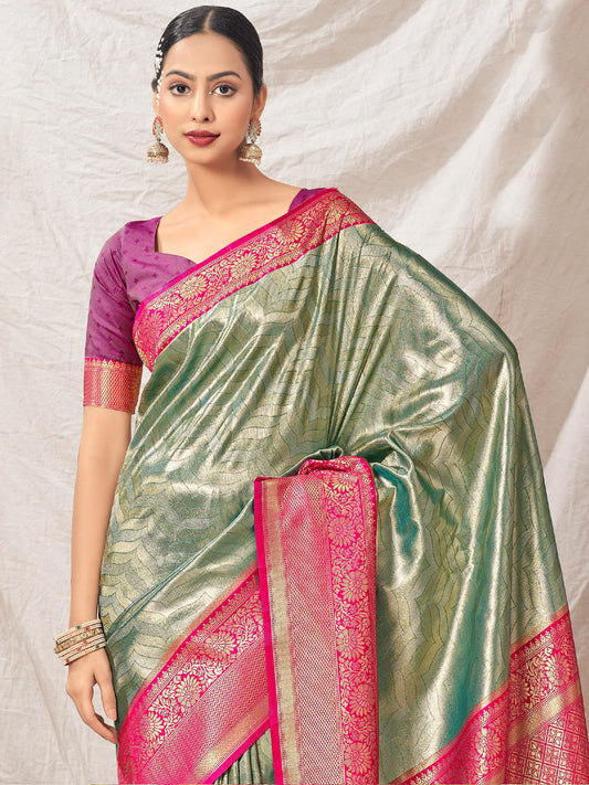 Weaving Pure Kanjivaram Soft Silk Rich Pallu Traditional Saree In Blue Color-81100