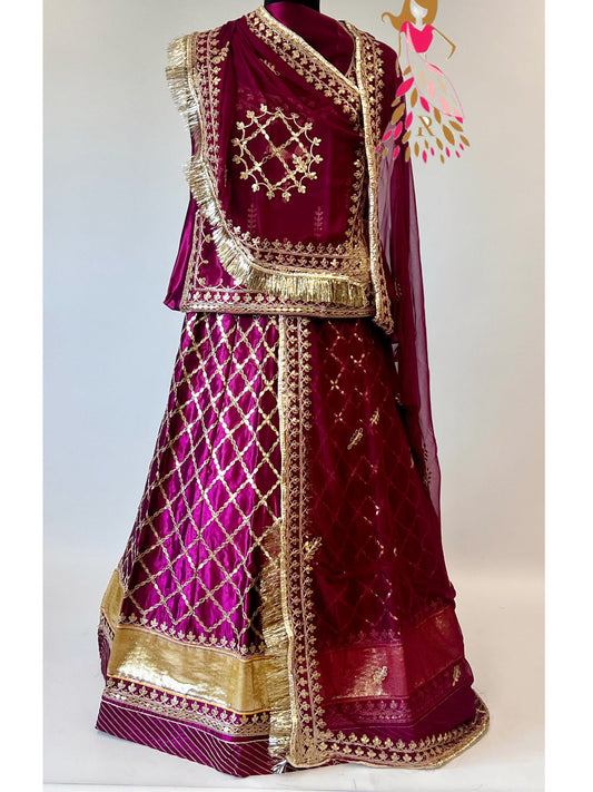 Heavy Satan Partywear Wedding Gota Patti Work Rajputi Poshak In Wine Colour-61104