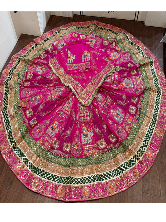 7 Miter full Gher Georgette Premium quality Bridal Rajputi Poshak In Pink color-91448