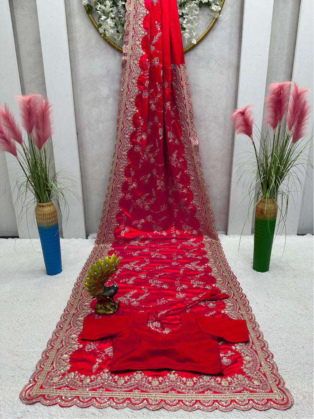 Rangoli Silk Traditional Sequence work Saree in Red color-41020