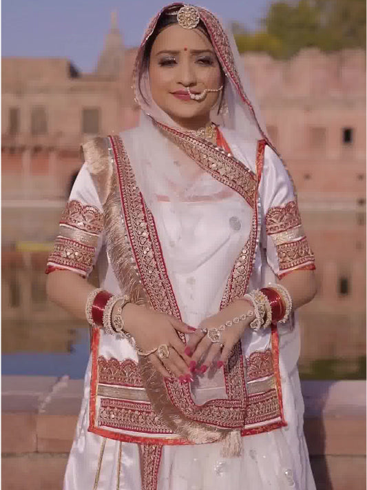 16 Kali Thakur Ji Pure Fastive Velvet Jarri Work Designer Rajputi Poshak in White color-81379