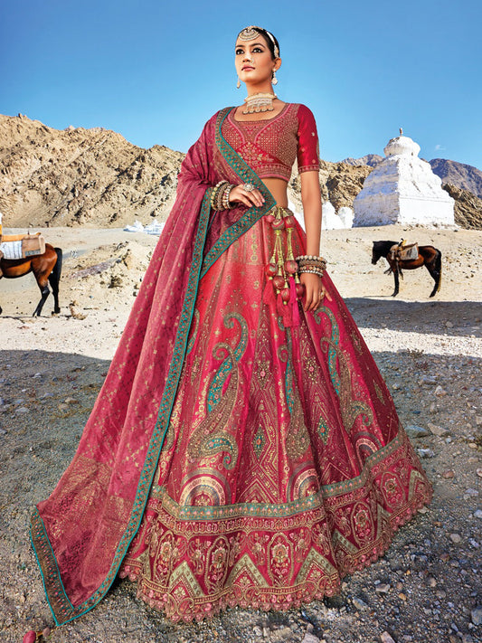 Banarasi Silk Bridal Lehenga with Sequence work in Pink-81697