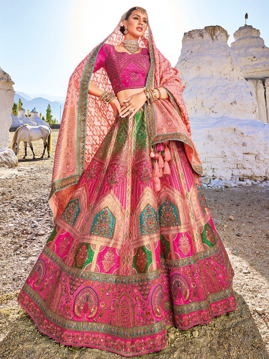 Banarasi Silk Bridal Lehenga with Sequence work in Pink-81699