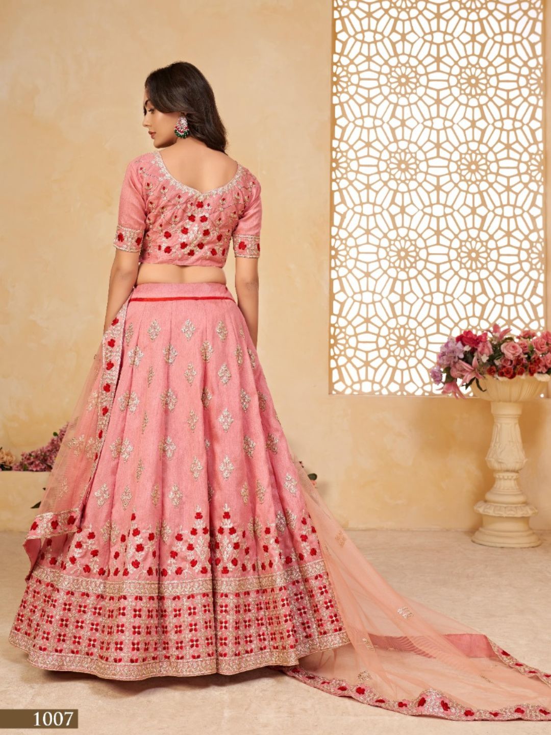 Embroidered Heavy Silk Lehenga in Pink