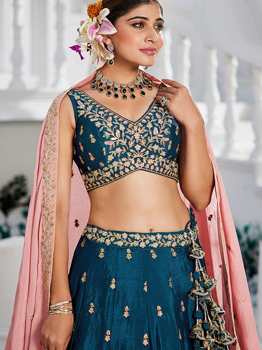 Chinnon Traditional Reception Wedding Lehenga In Blue color-41070