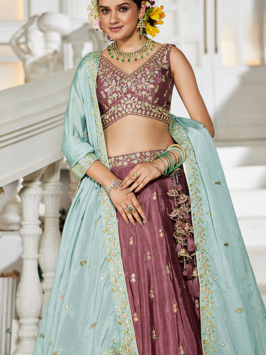 Chinnon Traditional Reception Wedding Lehenga In Rose Gold color-41072