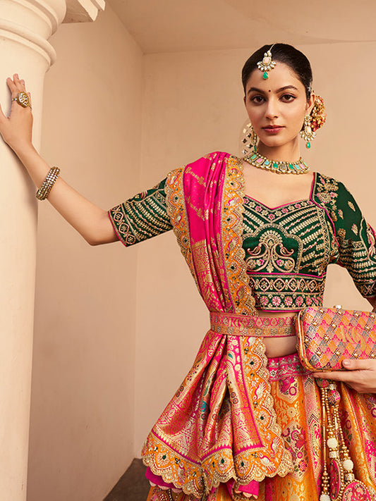 Banarasi Silk Bridal Lehenga with Embroidered Work in Pink Color -41088