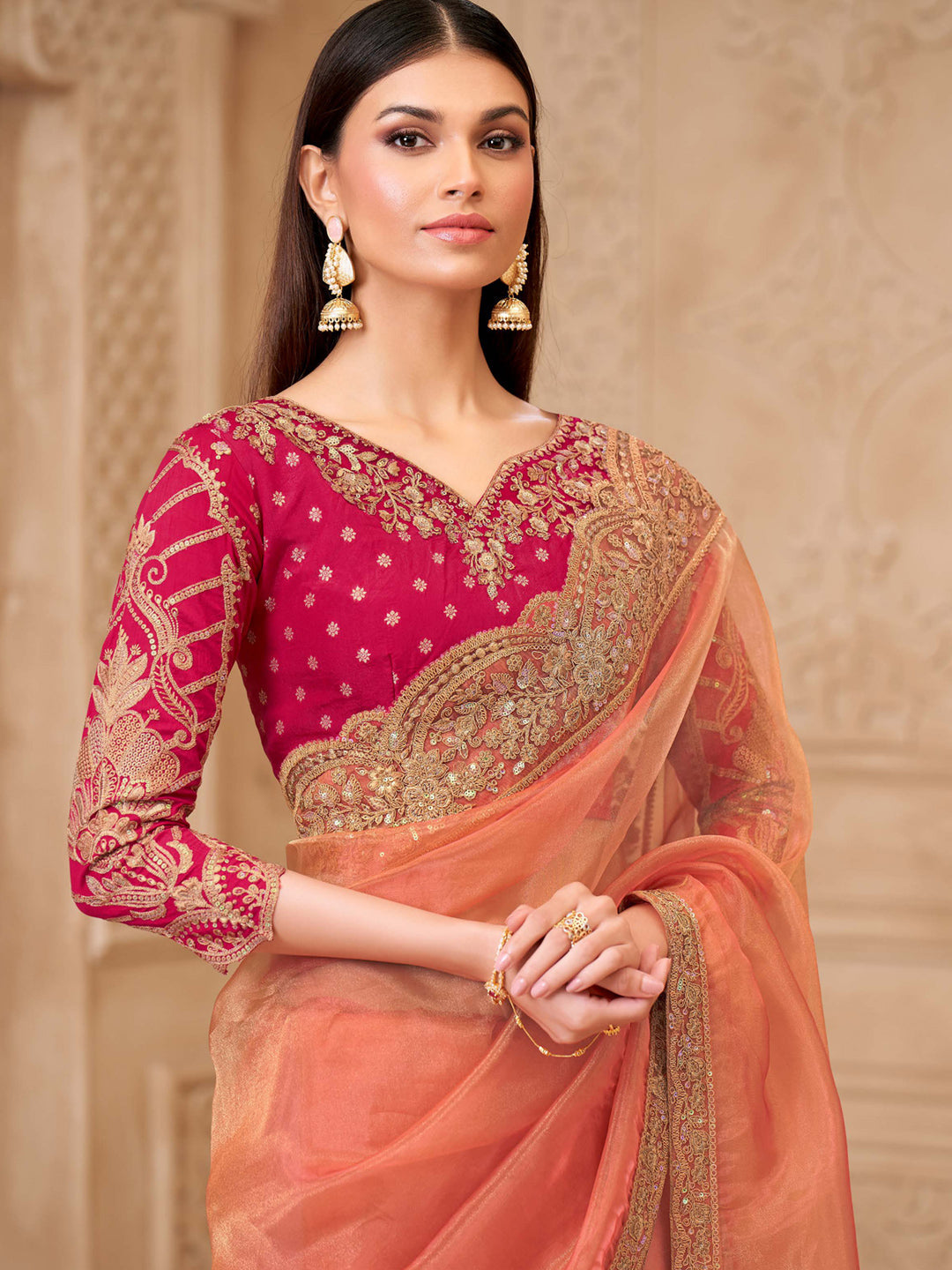 Gold Sparkle Georgette silk with Embroidered Saree-32004