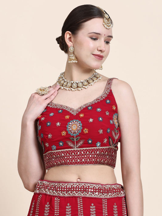 Sequance Georgette Lehenga in Red