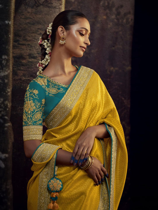 Embroidered Silk Soft Traditional Saree In Yellow-80961