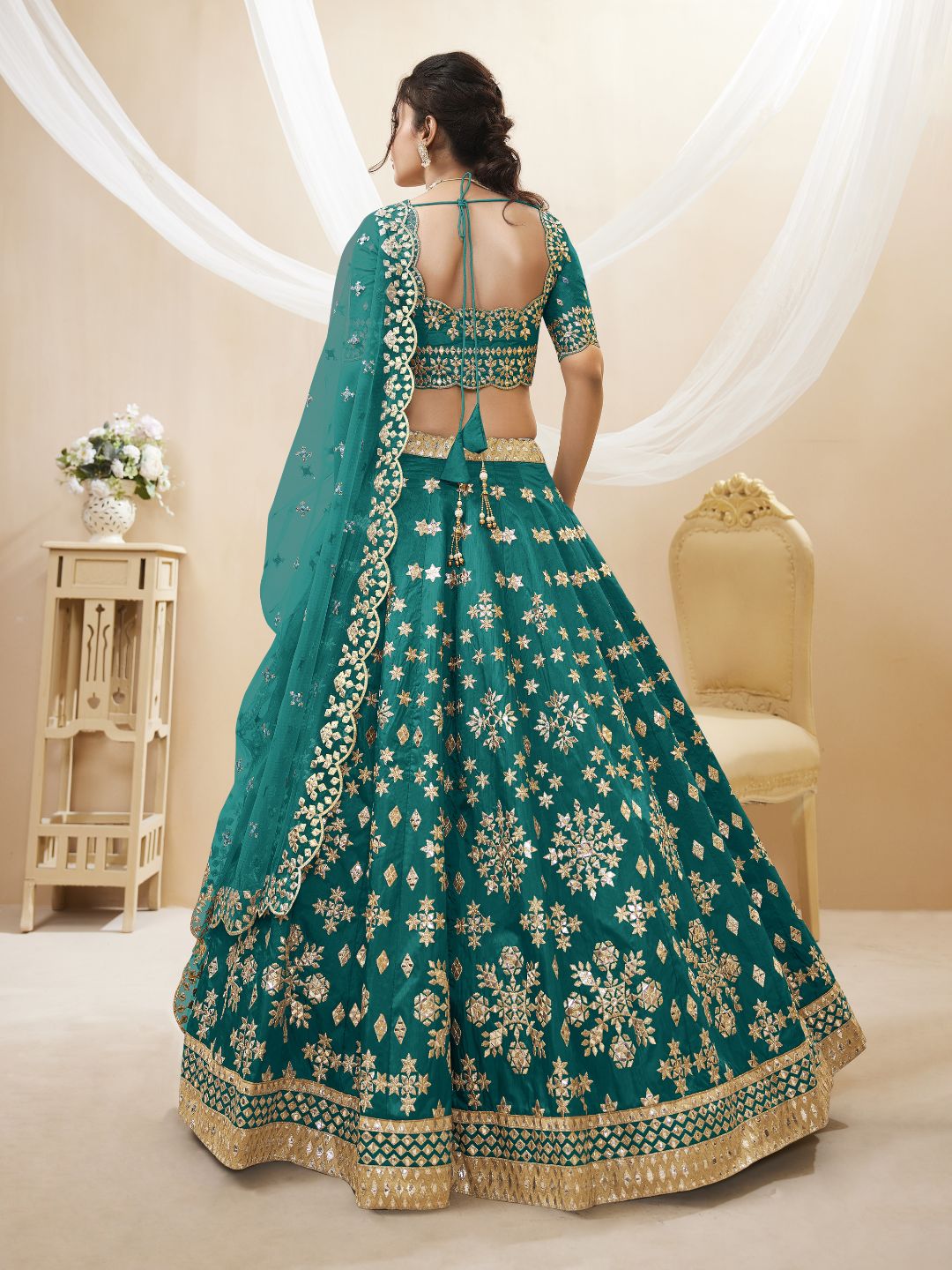 Georgette Bollywood Lehenga in Blue with Sequins Zari Embroidery Work