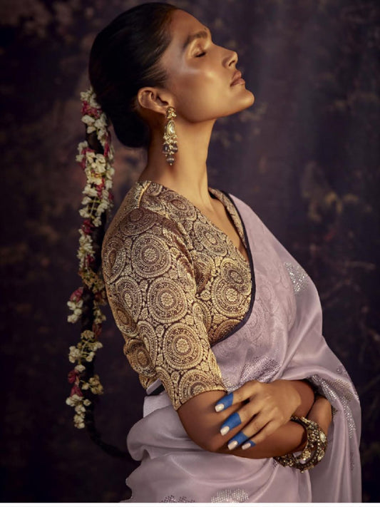 Embroidered Silk Soft Traditional Saree In Light Purple
