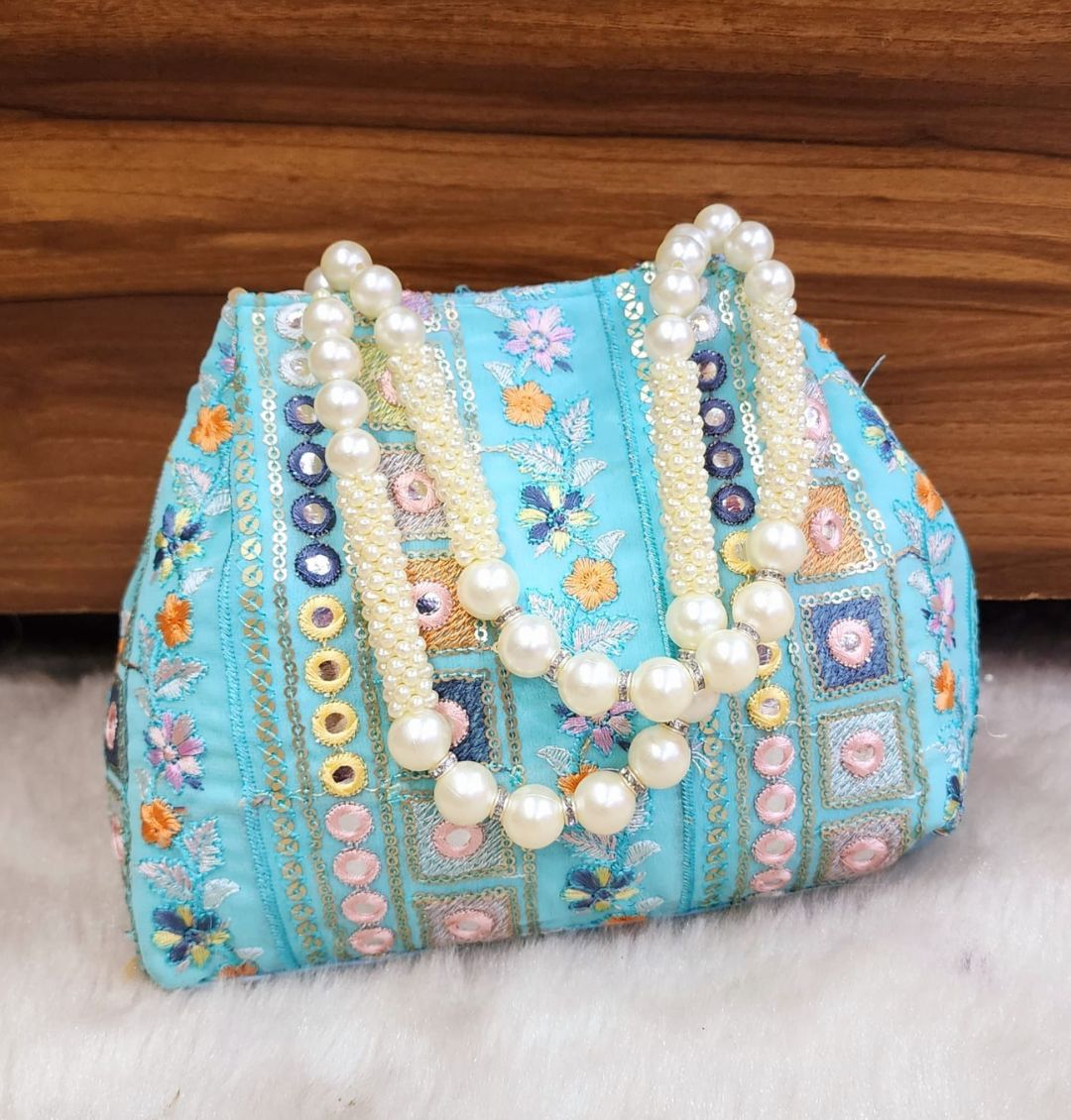 Designer Mulitcolor Embroidery Silk Handcrafted Potli in Blue color-81648