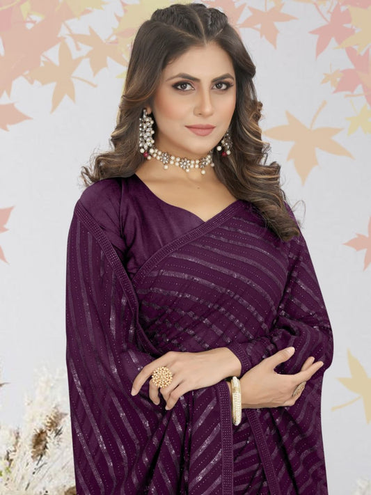 Sequins Georgette Partywear Saree In Purple