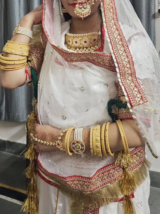 16 Kali Satin Designer Premium quality Rajputi Poshak In White Color-91091