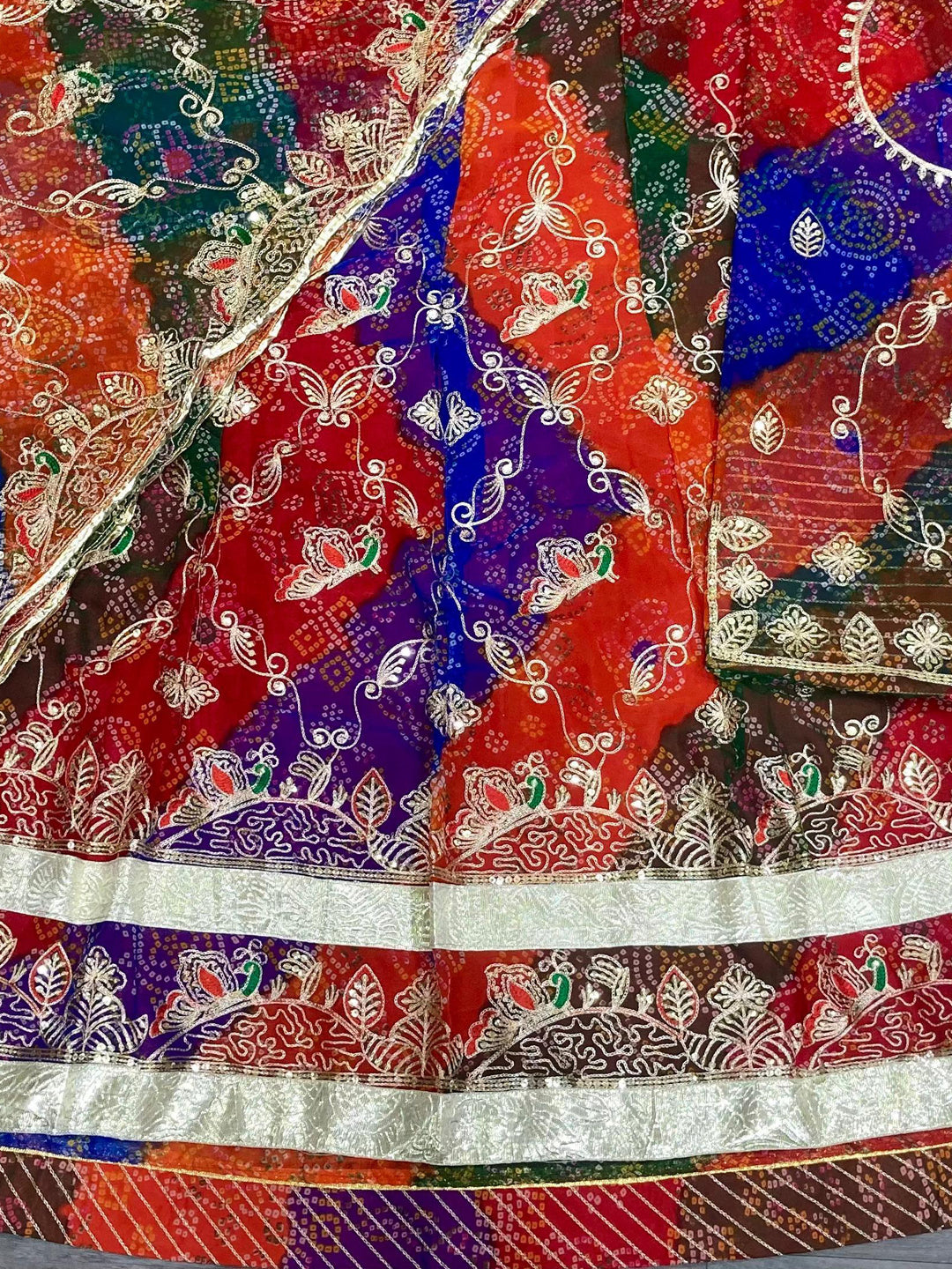 Bandhani Royal Multicolor Rajputi Poshak with Zari sequence Work-91673