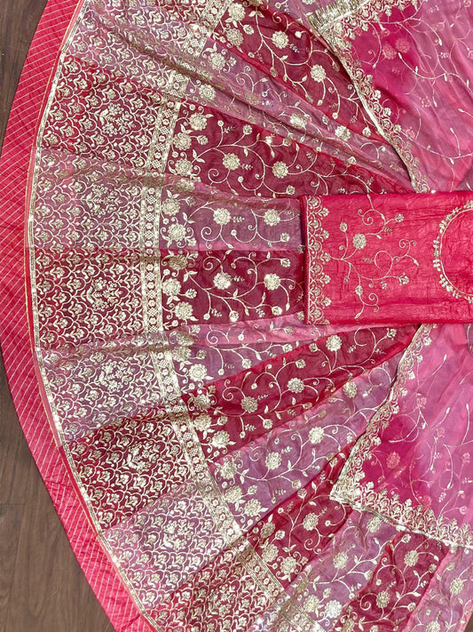 16 Kali Gher Gold Crush Rajputi Poshak with Laffa gotta Border Work in Pink color-91675