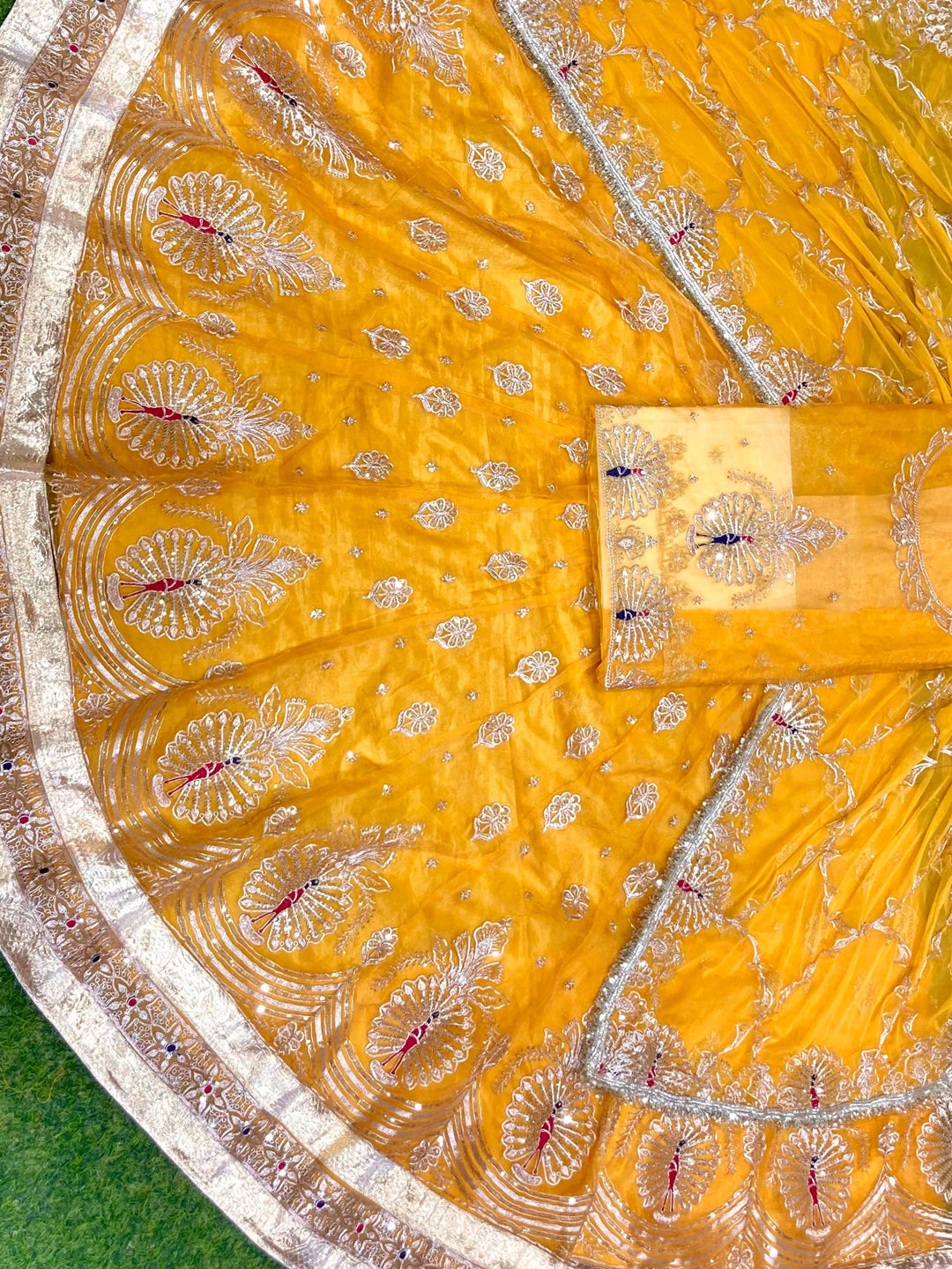 5 Meter Gher Soft Organza Rajputi Poshak with Laffa gotta Border Work-91682