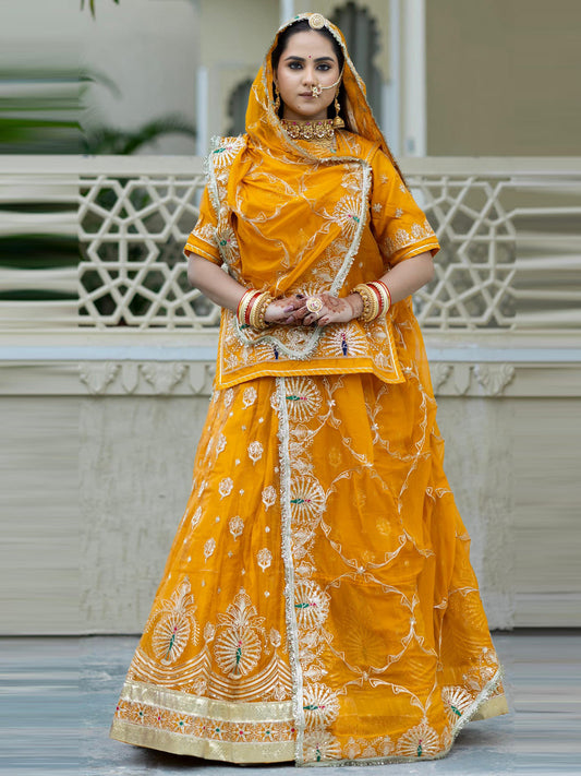 5 Meter Gher Soft Organza Rajputi Poshak with Laffa gotta Border Work-91682