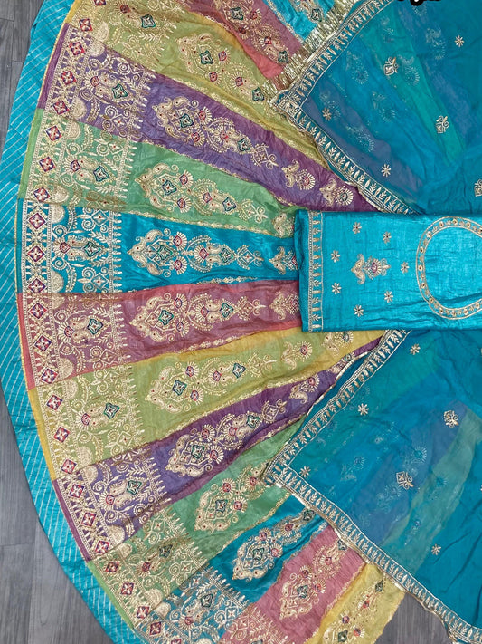 4 Meter flare Gold Crush Festival wedding Rajputi Poshak-