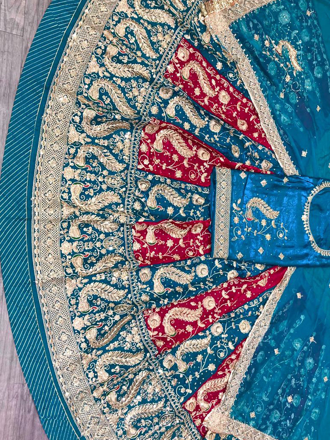 Blue color Fendi Silk Festival wedding Vintage Rajputi Poshak-91751