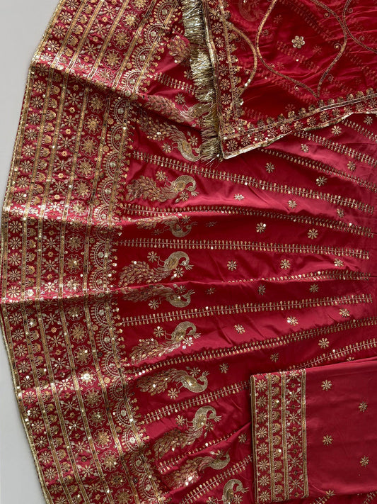 4 Meter flare Heavy Silk Crepe wedding Rajputi Poshak In Red color -91765