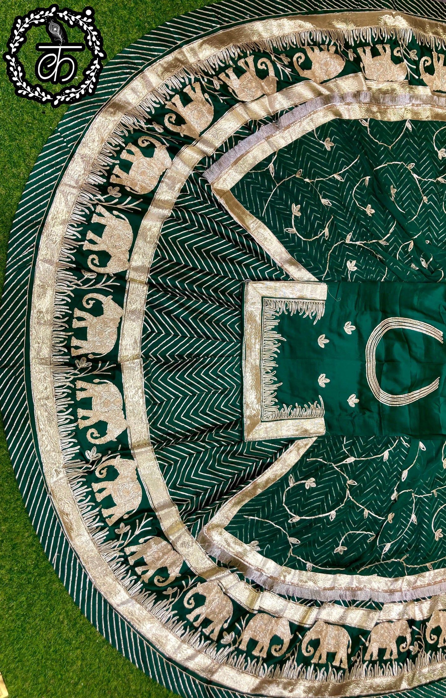 4 Meter Full Gher Satin Humarahi Pure Wedding Traditional Rajputi Poshak with Seekiya Gotta work-61028