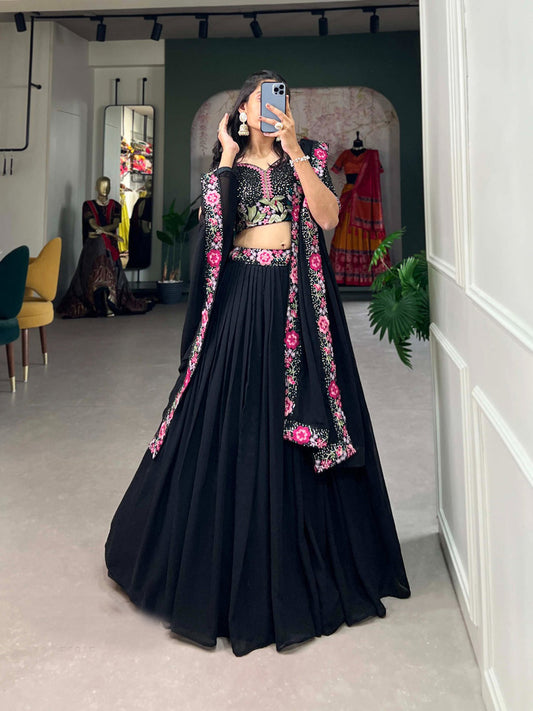 Georgette Gliterring Reception Sangeet Semi-Stitched Lehenga Choli -40994