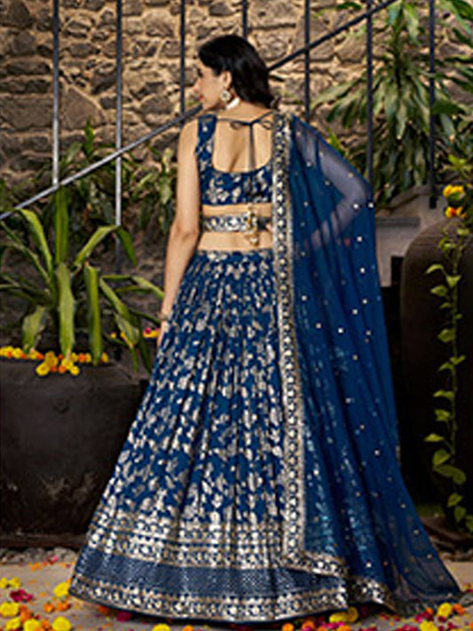 Dola Silk jacquard Traditional Reception Semi-Stitched Lehenga Choli In Blue color-82140
