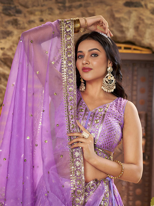 Dola Silk jacquard Traditional Reception Semi-Stitched Lehenga Choli In Purple color-82142