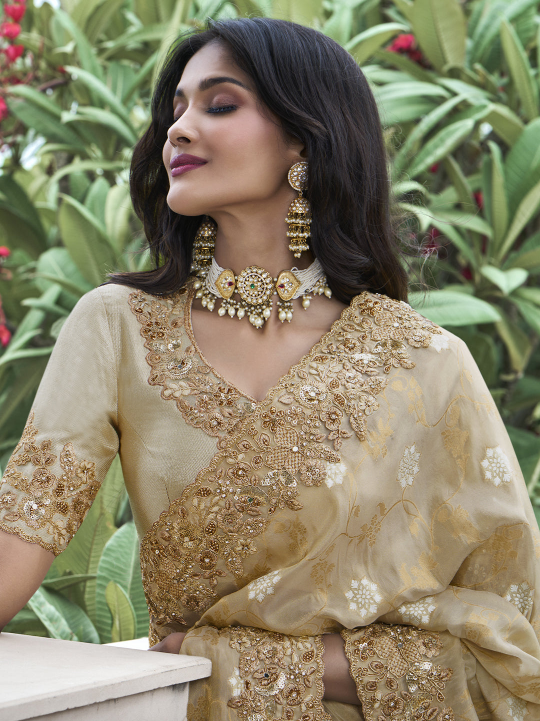 Zari Embroidery Soft Fancy Saree in off white color-81540