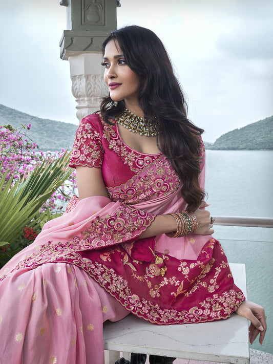 Zari Embroidery Soft Fancy Double shaded Saree in Pink Color-81541