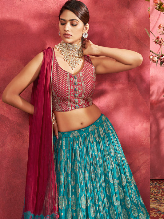 Embroidered Designer Jacquared Sangeet Mehedi Lehenga in Blue Color-81511