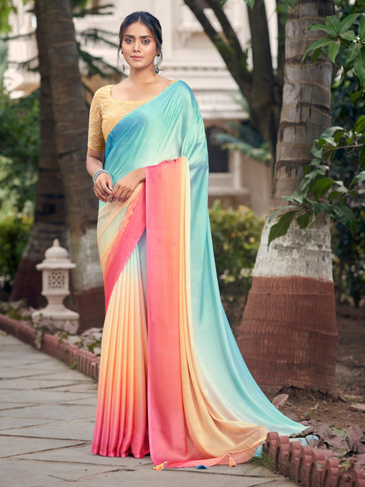 Multicolor Soft Satin Traditional Daily wear Saree In Gold-81104