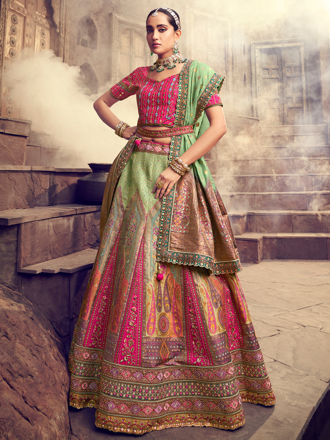 Banarasi Silk Bridal Lehenga  with Sequence work in Multicolor-81702