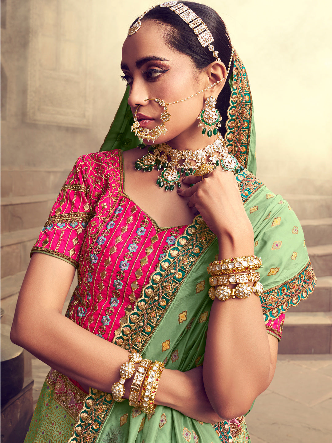 Banarasi Silk Bridal Lehenga  with Sequence work in Multicolor-81702