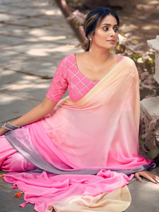 Multicolor Soft Satin Traditional Daily wear Saree In Pink-81107