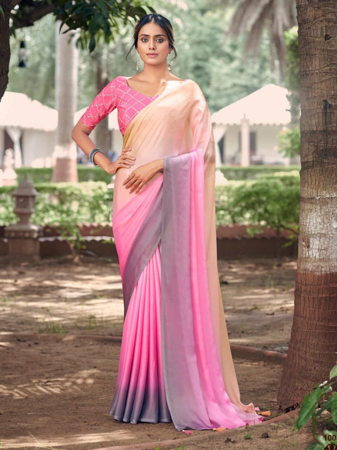 Multicolor Soft Satin Traditional Daily wear Saree In Pink-81107