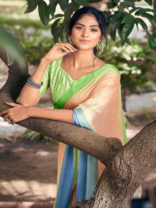 Multicolor Soft Satin Traditional Daily wear Saree In Green-81108