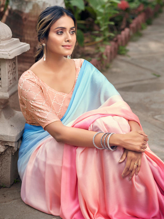 Multicolor Soft Satin Traditional Daily wear Saree In Pink-81109