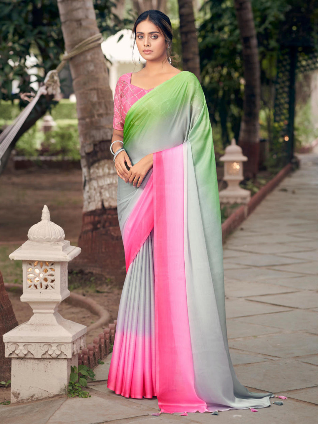 Multicolor Soft Satin Traditional Daily wear Saree In Grey-81110