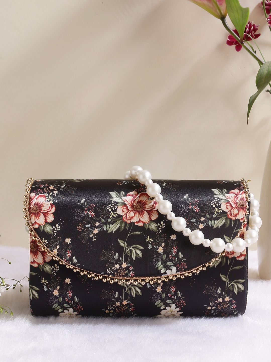 Black Color Designer Printed Flap Clutches-40951