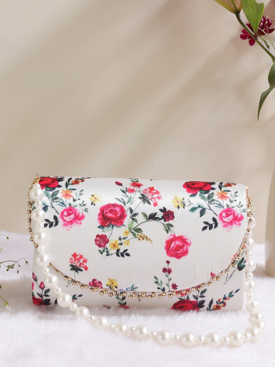 White Color Designer Printed Flap Clutches-40952