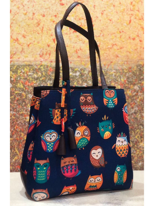 Blue-Colored Polyester prints Cotton Triple partition Oversized Shopper Tote Bag-40906