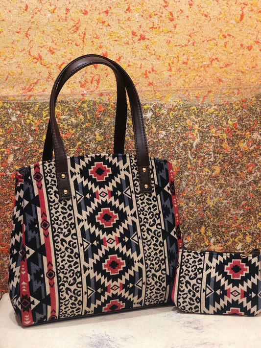 Multi-Coloured Polyester Prints Jacquard Triple partition Handbag-40931